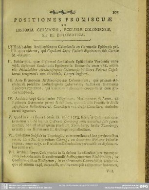 Positiones Promiscuae Ex Historia Germaniae, Ecclesiae Coloniensis, Et Re Diplomatica