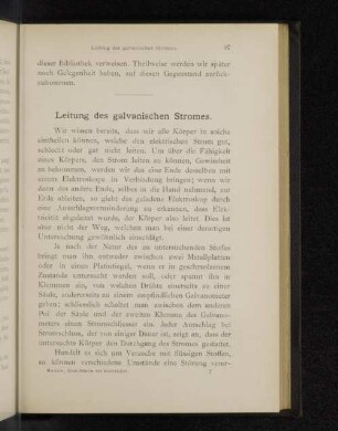 Leitung des galvanischen Stromes.