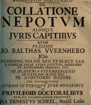 Dissertatio Inavgvralis De Collatione Nepotvm Aliisqve Jvris Capitibvs