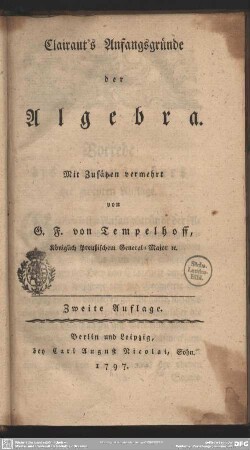 Clairaut's Anfangsgründe der Algebra