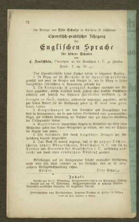 Theoretisch-praktischer Lehrgang der Englischen Sprache für höhere Schulen