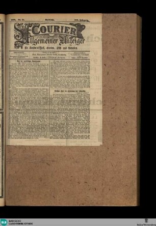 Badische Presse : Generalanzeiger der Residenz Karlsruhe und des Großherzogtums Baden, Allgemeiner Anzeiger für Landwirtschaft, Garten-, Obst- und Weinbau