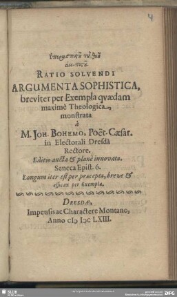 Ratio solvendi argumenta sophistica : breviter per exempla maxime theologica monstrata