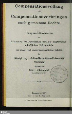 20. Titelseite der Dissertationsschrift