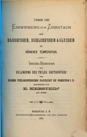 Über die Einwirkung von Zinkstaub auf Dijodhydrin, Dichlorhydrin & Glycerin in höherer Temperatur