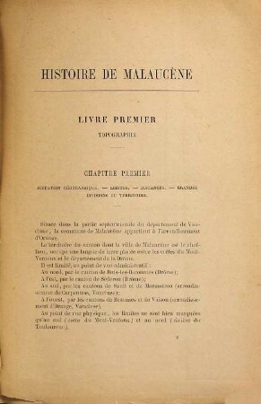 Histoire de la ville de Malaucène et de son territoire, 1