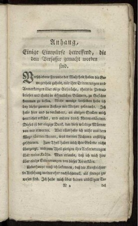 Anhang, Einige Einwürfe betreffend, die dem Verfasser gemacht worden sind.