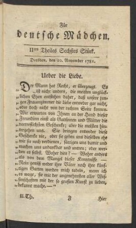 IIten Theiles Sechstes Stück