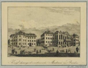 Ansicht von der Medizinischen Akademie in Dresden , Radierung. um 1840 : Königl. chirugisch-medicinische Akademie zu Dresden - Dresden : Otto u. Lehmann, [ca. 1840]. - 1 Kunstblatt : Radierung ; 10,7 x 7,4 cm
