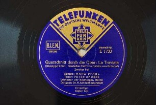 Querschnitt durch die Oper: La Traviata; zweiter Teil / (Giuseppe Verdi. Deutscher Text von Natalie von Grünhof)
