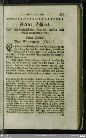 Vierter Discurs. Von den verschiedenen Namen, welche dem Geiste beygeleget werden