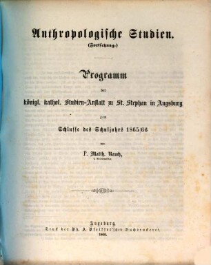 Anthropologische Studien, [3]. (Fortsetzung)