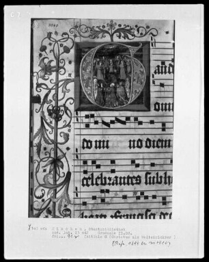 Graduale in zwei Bänden und ein dazugehöriges Antiphonar — Graduale — Initiale G mit Christus als Weltenrichter und umgeben von Heiligen, Folio 91verso