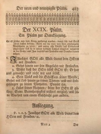 Der XCIX. Psalm. Ein Psalm zur Dancksagung.