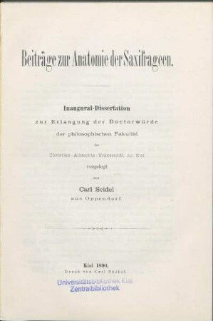 Beitrage zur Anatomie der Saxifrageen