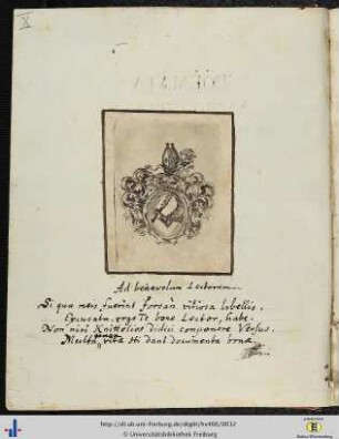 [X] Eingeklebter Kupferstich mit Abtswappen von Benedikt Knittel.