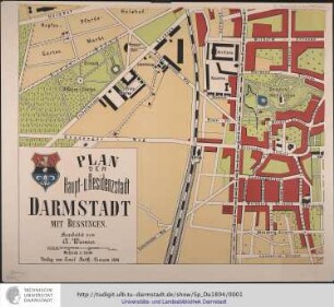 Plan der Haupt- und Residenzstadt Darmstadt mit Bessungen. Bearb. von A[lbert] Wamser. Giessen: Roth, 1894
