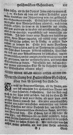 Beurtheilung des hallerischen Gedichts, über den Ursprung des Uebels.