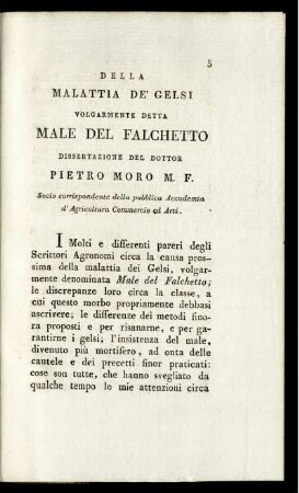 Della Malattia de' Gelsi Volgarmente Detta Male Del Falchetto