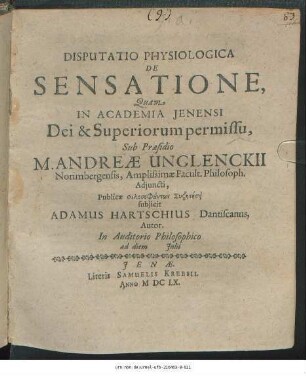 Disputatio Physiologica De Sensatione