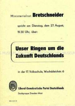 Einladung der LDPD Dresden-West zu einer Versammlung in Vorbereitung der Gemeindewahlen 1946