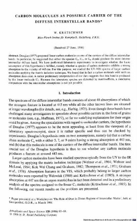 Carbon molecules as possible carrier of the diffuse interstellar bands : [paper presented at a workshop on "The role of dust in dense regions of interstellar matter", held at Georgenthal, G.D.R., im March 1986]