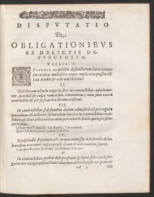 Disputatio De Obligationibus Ex Delictis Defunctorum.