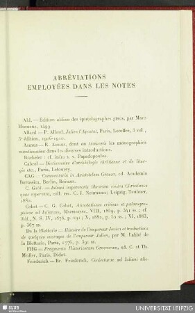 Abréviations employées dans les notes