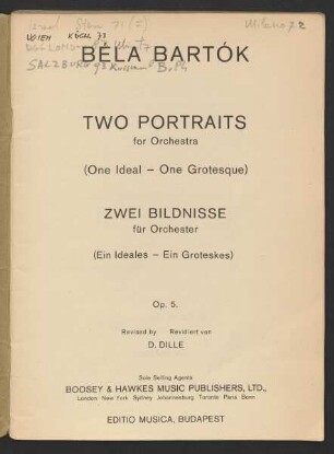 Two portraits : for orchestra : (One Ideal - One Grotesque) : op. 5
