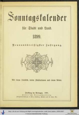 39. Jahrgang: Sonntagskalender für Stadt und Land