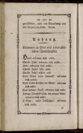 Litaneyen zu Gott und seiner göttlichen Vorsichtigkeit