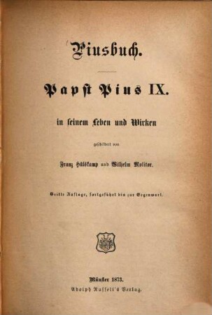 Piusbuch : Papst Pius IX. in seinem Leben u. Wirken