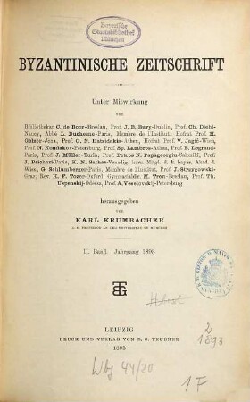 Byzantinische Zeitschrift. 2. 1893