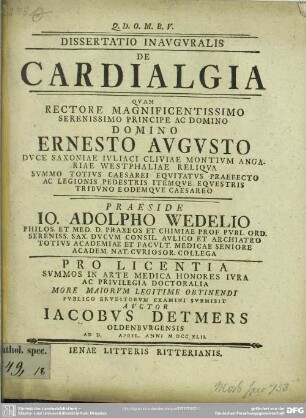 Dissertatio Inauguralis De Cardialgia