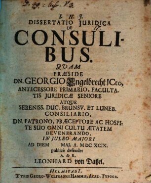 I. N. J. Dissertatio Juridica De Consulibus