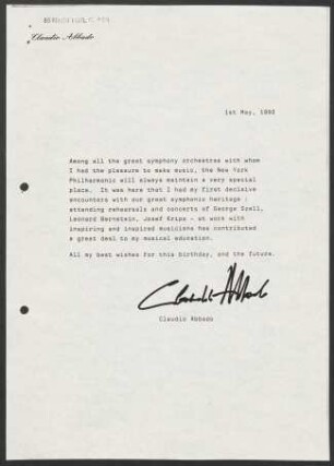 Kurzer Text von C. Abbado über das "New York Philharmonic"