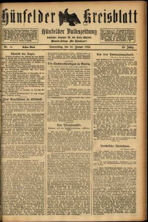 Erste Ausgabe vom Donnerstag, den 31. Januar 1924.