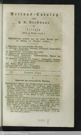 Verlags-Catalog von F. U. Brockhaus in Leipzig