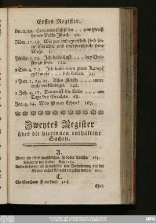 Zweytes Register über die hierinnen enthaltene Sachen.