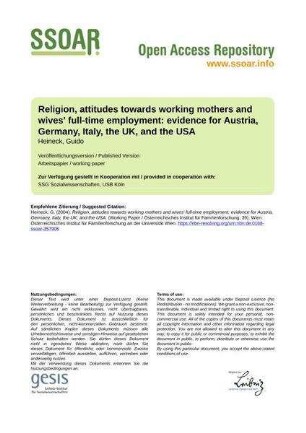 Religion, attitudes towards working mothers and wives' full-time employment: evidence for Austria, Germany, Italy, the UK, and the USA