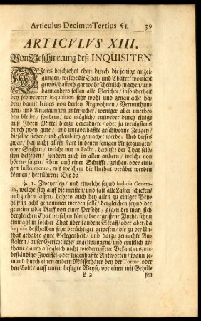 Articulus XIII. Von Beschwerung deß Inquisiten.