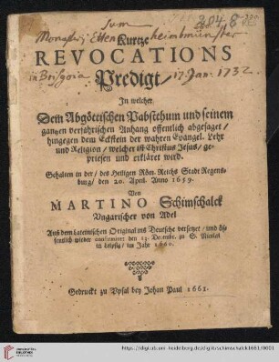 Kurtze Revocations Predigt