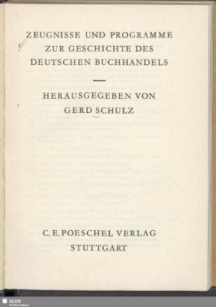 Zeugnisse und Programme zur Geschichte des deutschen Buchhandels