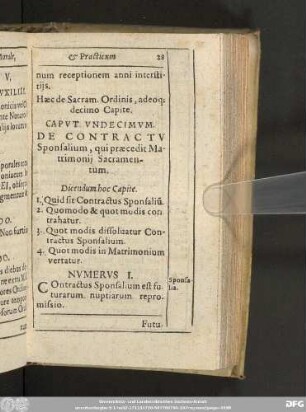 Caput Undecimum. De Contractu Sponsalium, qui praecedit Matrimonii Sacramentum.