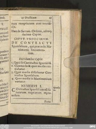 Caput Undecimum. De Contractu Sponsalium, qui praecedit Matrimonii Sacramentum.