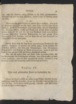 Titulus IV. Was nach gedämpften Feuer zu beobachten sey