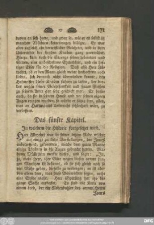 Das fünfte Kapitel. In welchem die Historie fortgesetzet wird.