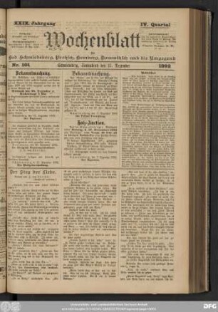 Wochenblatt für Bad Schmiedeberg, Pretzsch, Kemberg, Dommitzsch und die Umgegend, Nr. 101 Schmiedeberg, Sonnabend den 17. Dezember