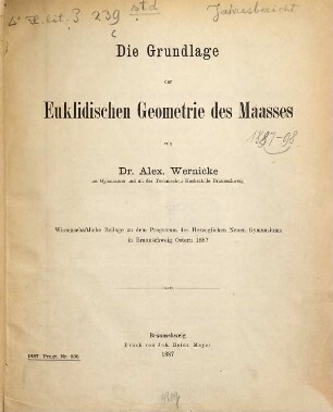 Die Grundlage der Euklidischen Geometrie des Maasses