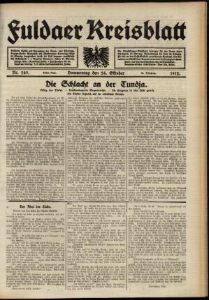 Erste Ausgabe vom Donnerstag, den 24. Oktober 1912.